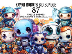 Kawaii Robots Clipart - CraftNest