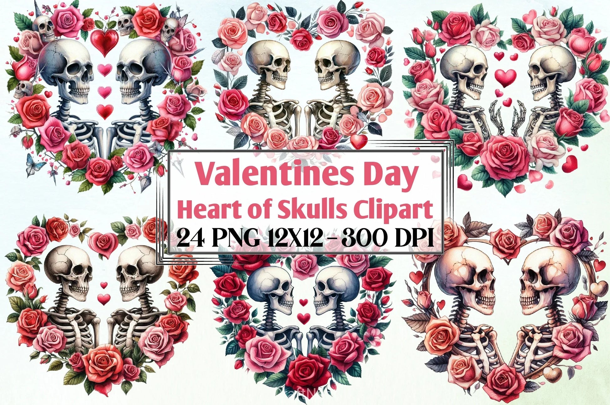 Valentine's Day Skull Heart Clipart Bundle - CraftNest - Digital Crafting and Art