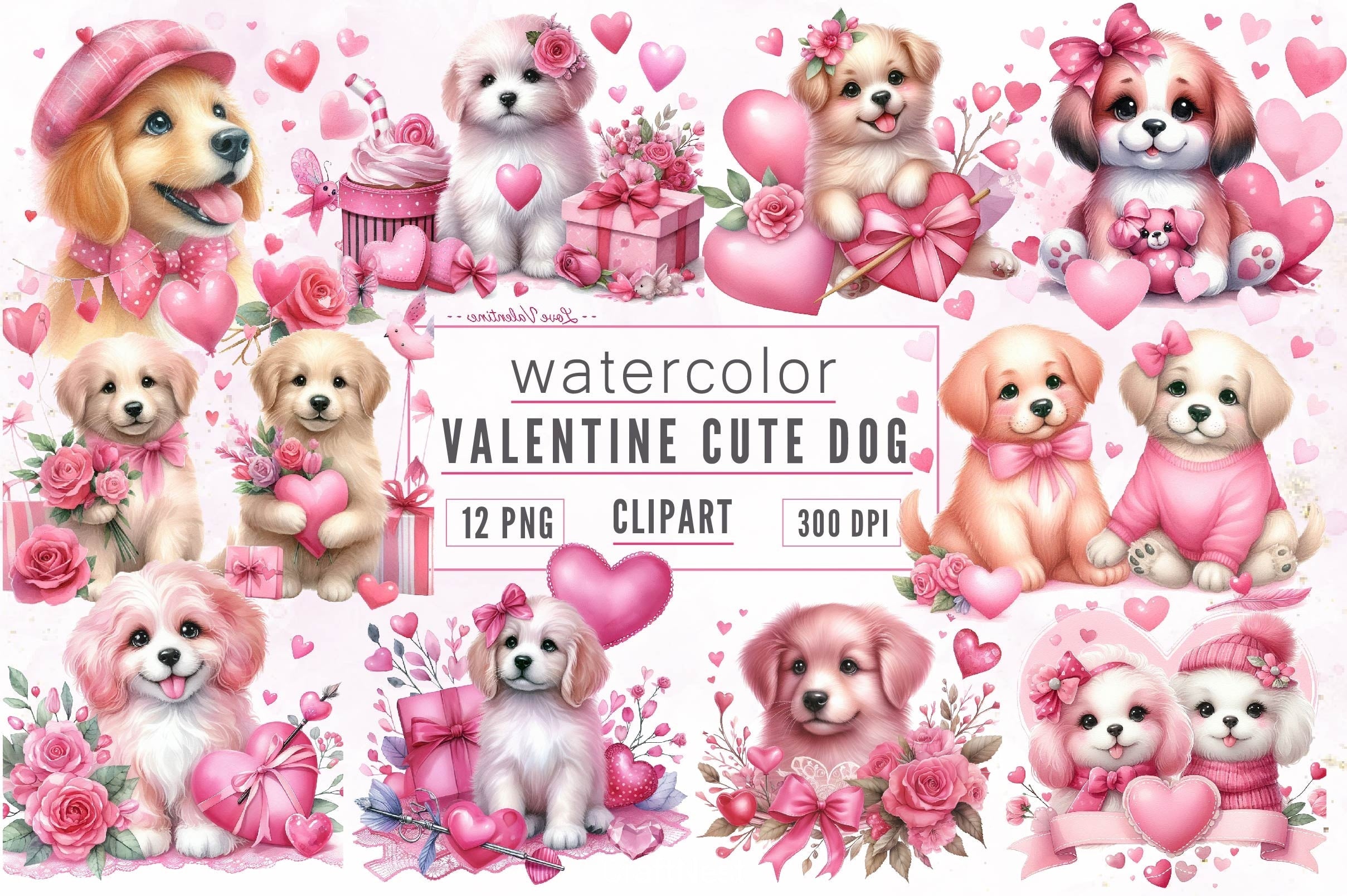 Valentine Dog Clipart Bundle 3