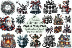 Black & White Plaid Christmas Clipart Bundle - CraftNest - Digital Crafting and Art