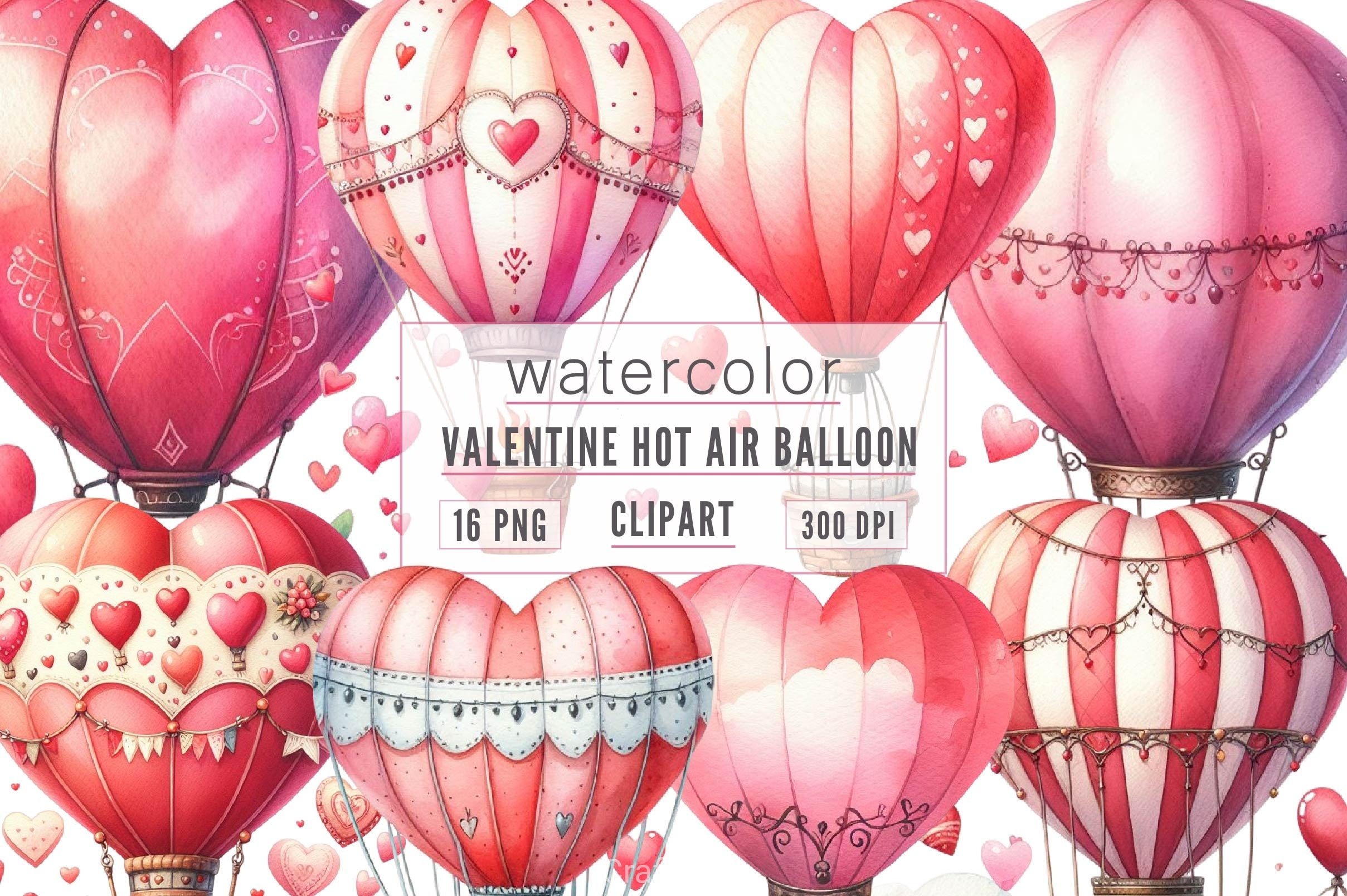 Valentine Hot Air Balloon Clipart Bundle