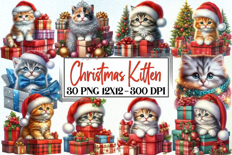 Christmas Kitten Clipart Bundle - CraftNest - Digital Crafting and Art
