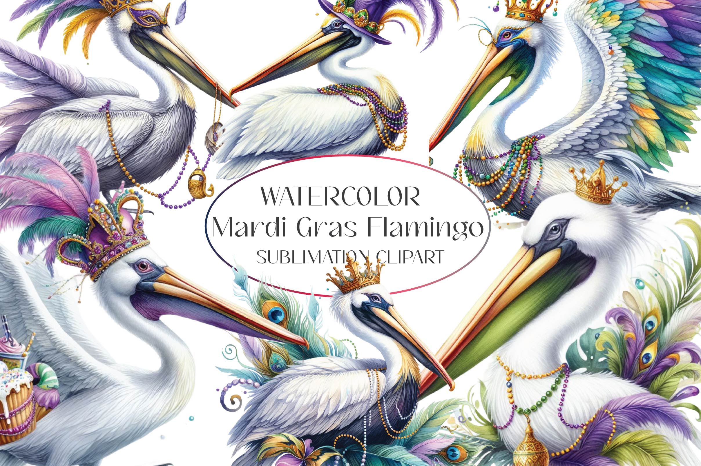 Mardi Gras Flamingo Clipart Bundle
