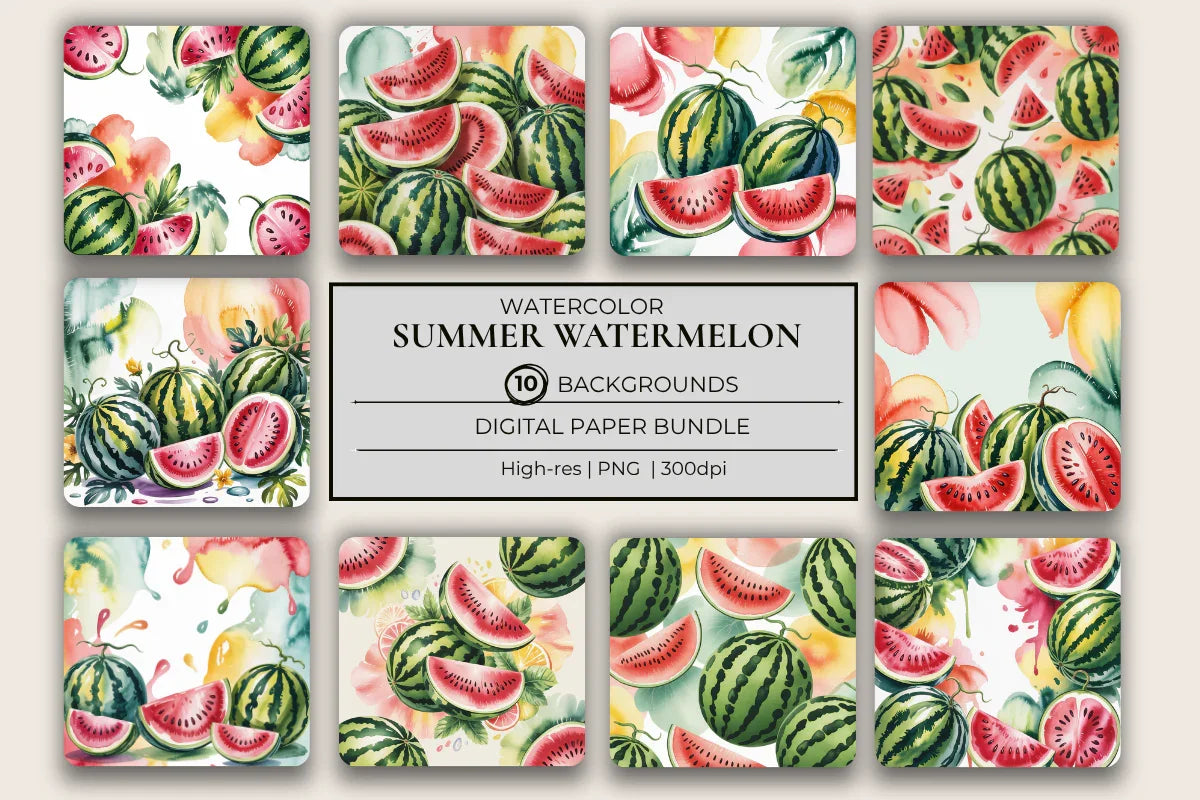 Summer Watermelon Background Papers - CraftNest - Digital Crafting and Art