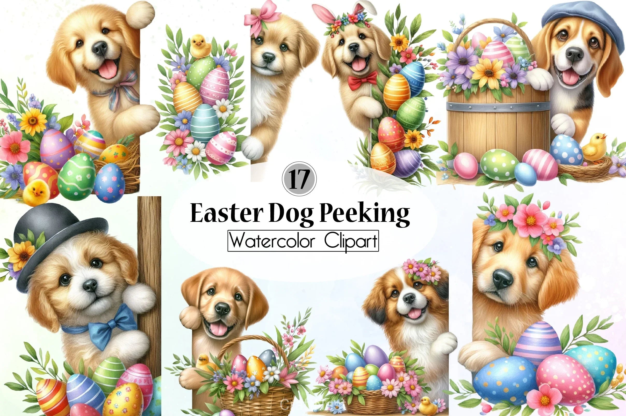 Easter Dog Peeking Clipart Bundle - CraftNest - Digital Crafting and Art