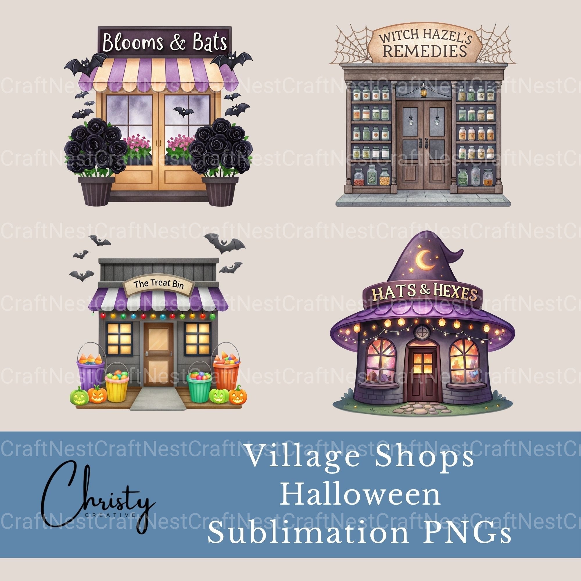 Halloween Shops Clipart Bundle