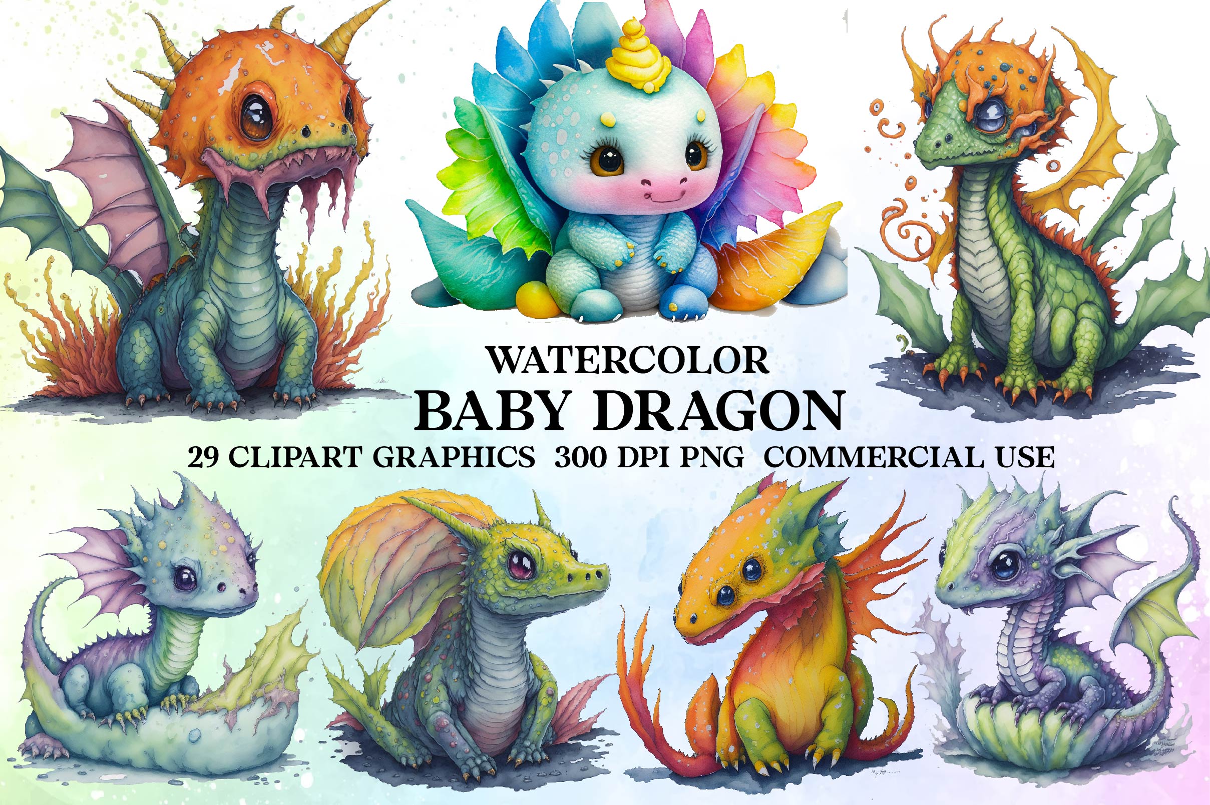 Baby Dragon Clipart Bundle