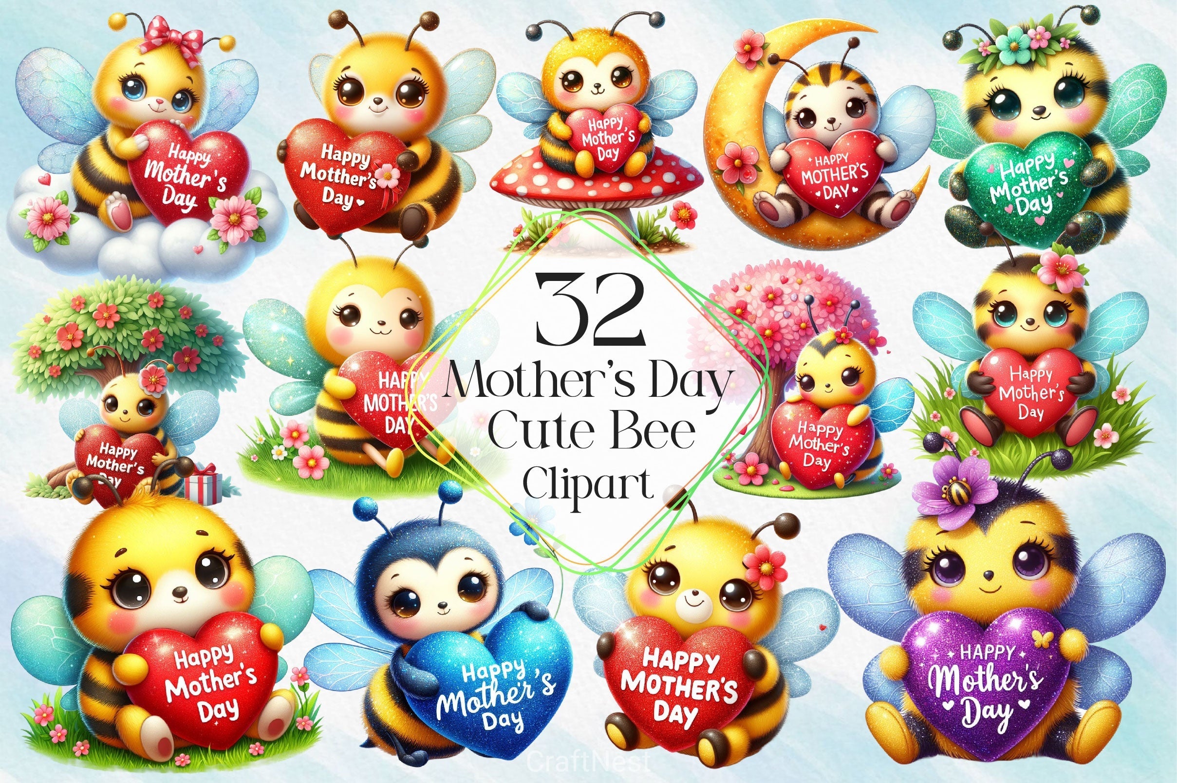 Mother's Day Cute Bee Clipart Bundle