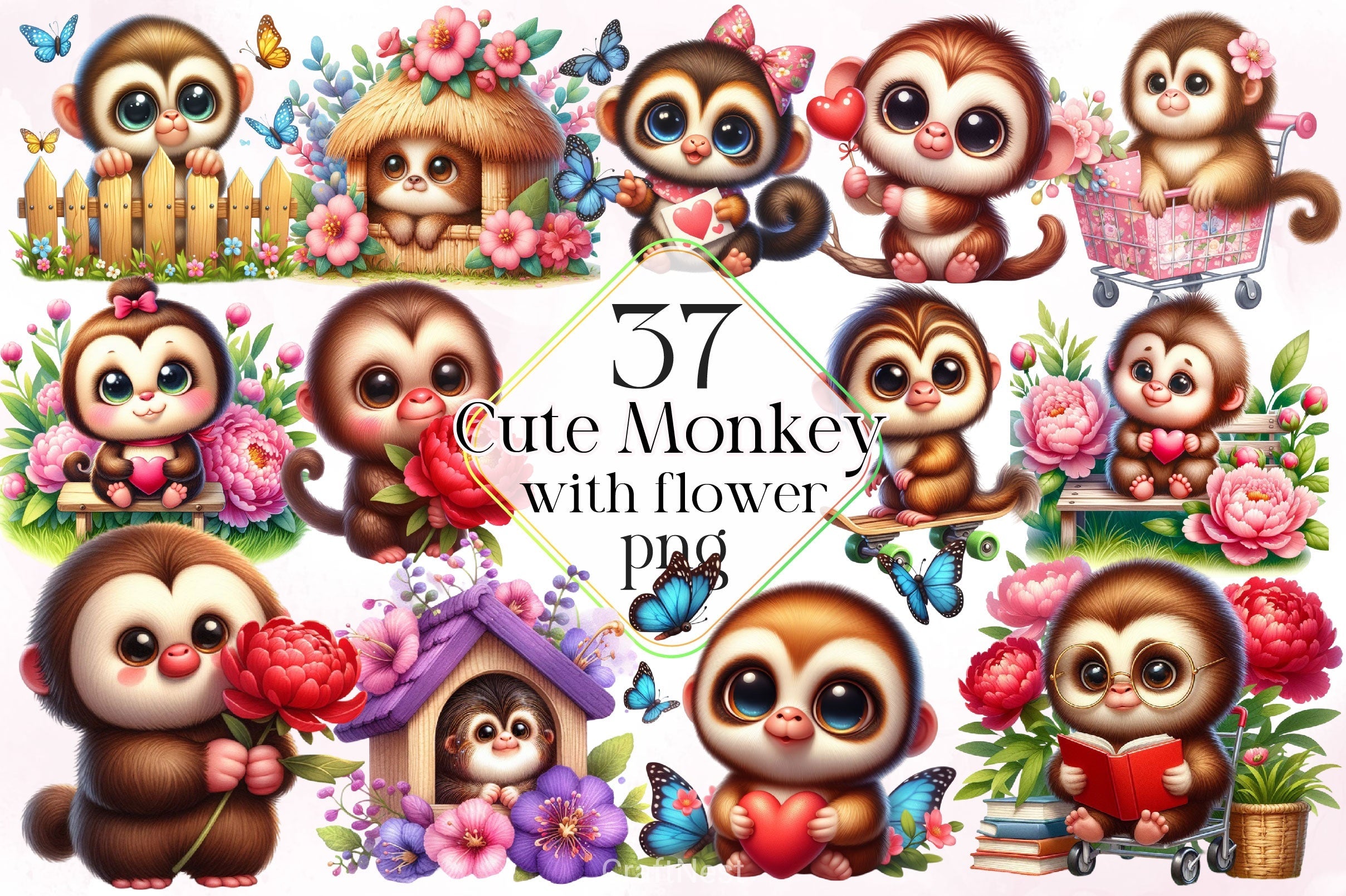 Cute Monkey Clipart Bundle 2