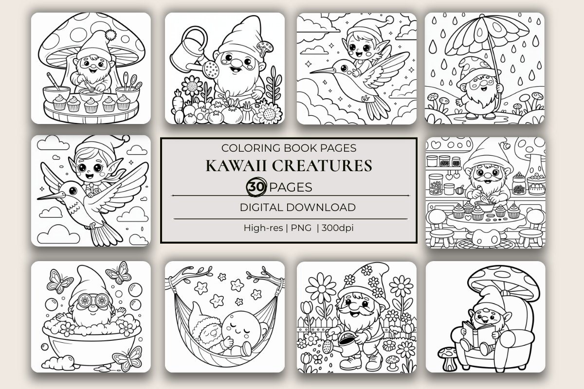 Kawaii Creatures Coloring Book - CraftNest - Digital Crafting and Art