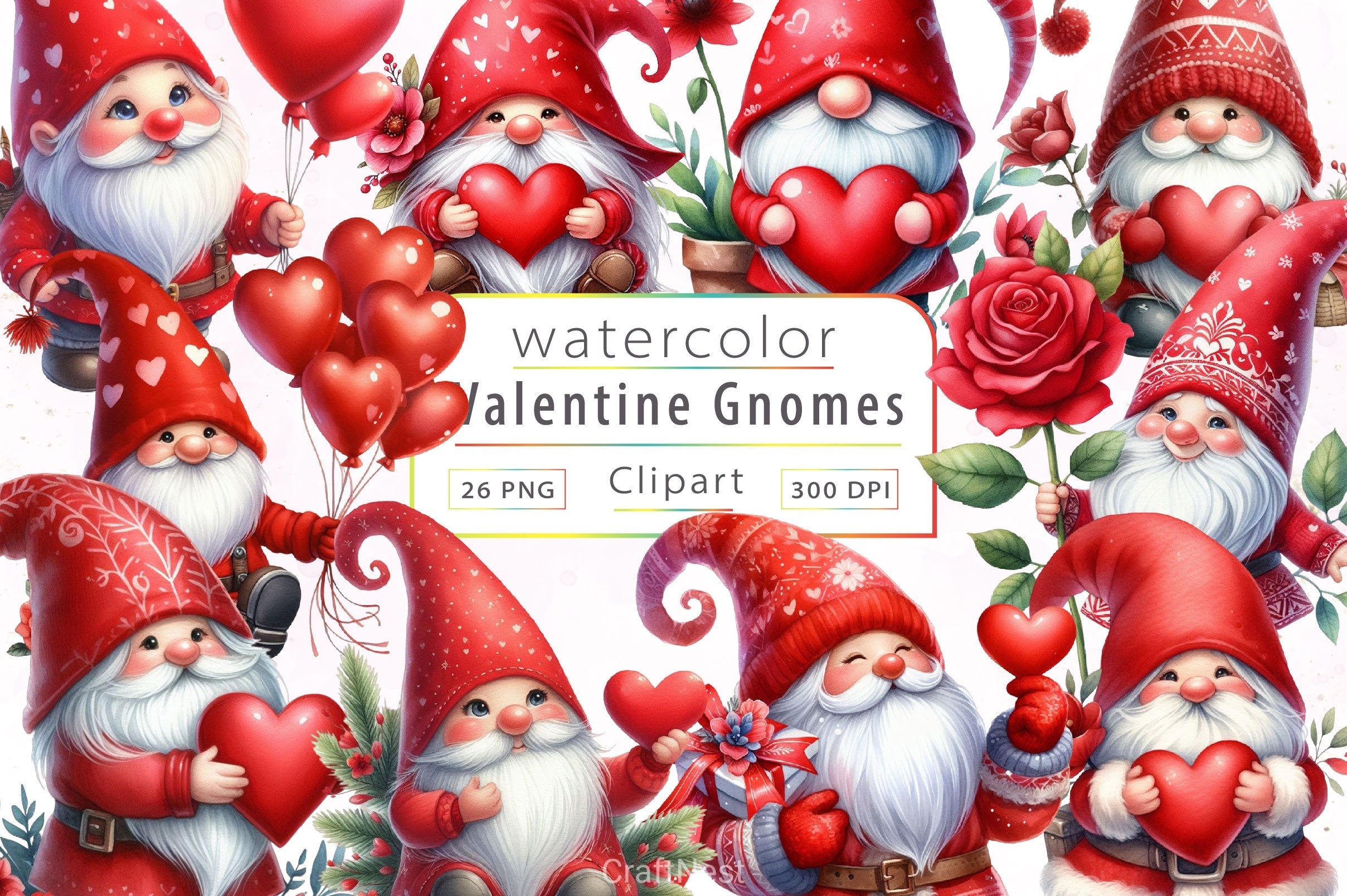 Valentines Gnomes Clipart Bundle