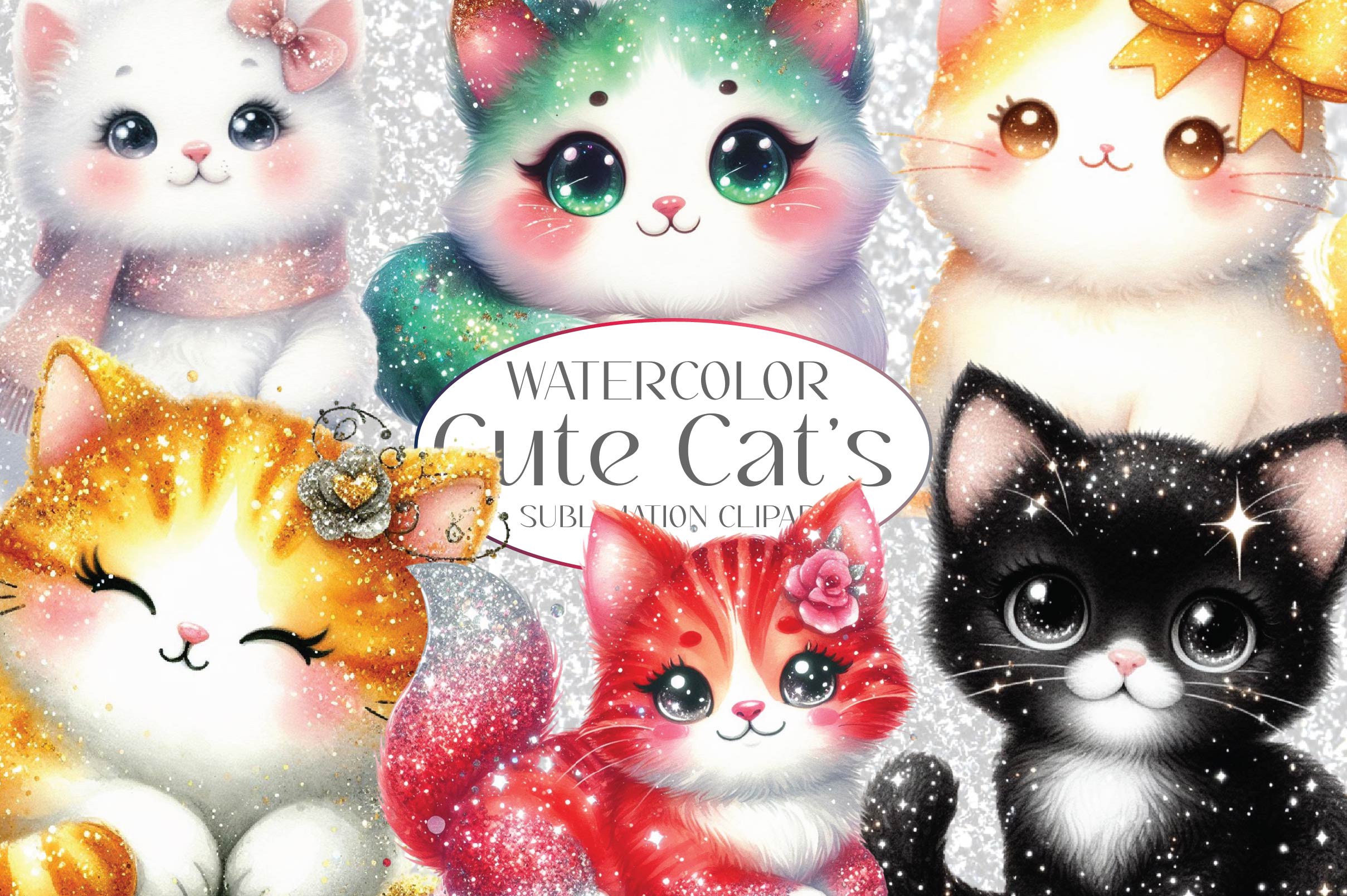 Glitter Cat's Clipart Bundle