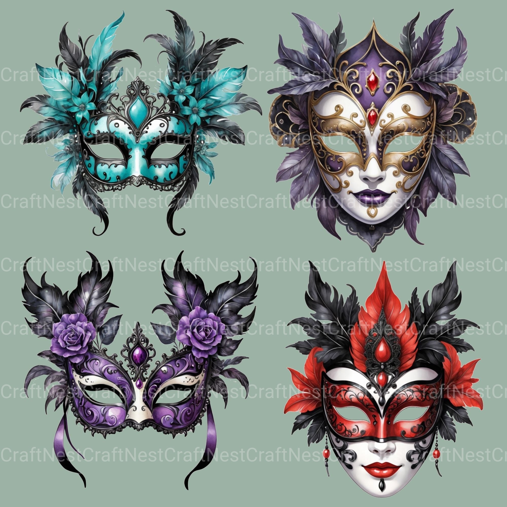 Masquerade Masks Gothic Clipart Bundle