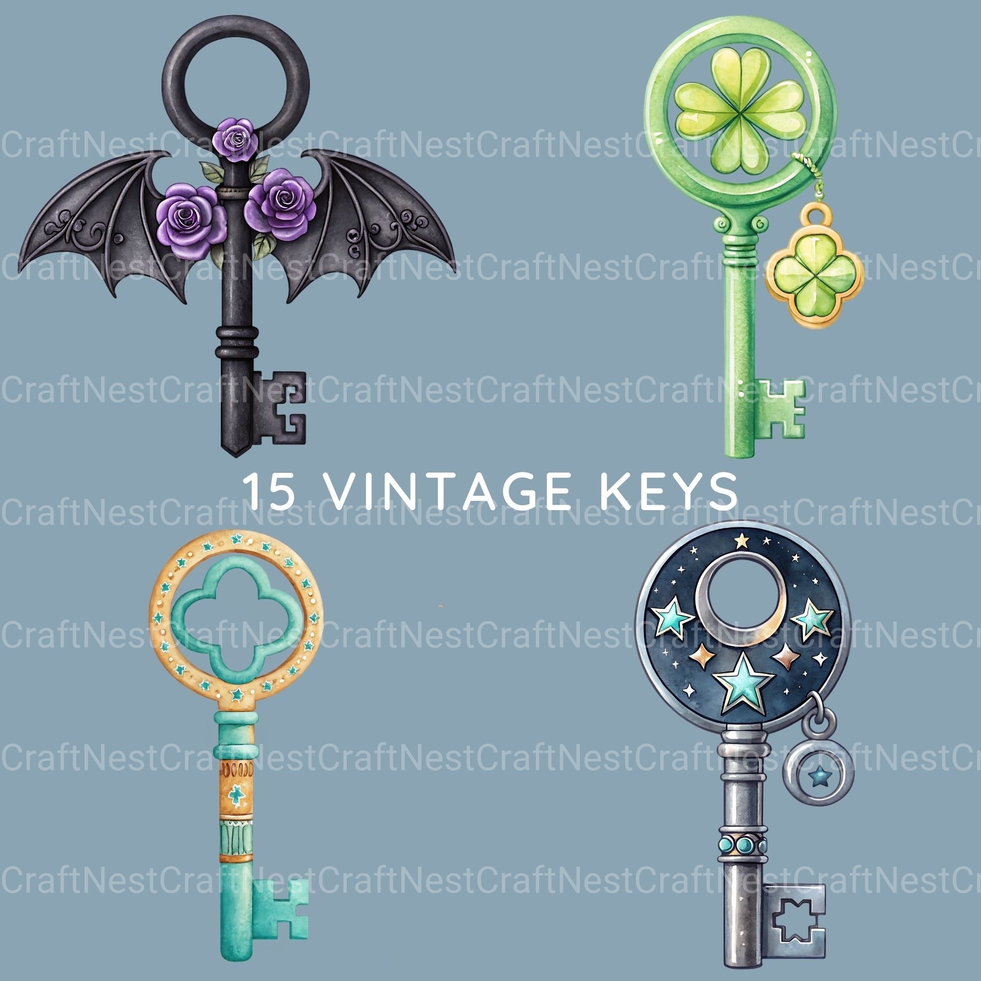 Vintage Keys Clipart Bundle