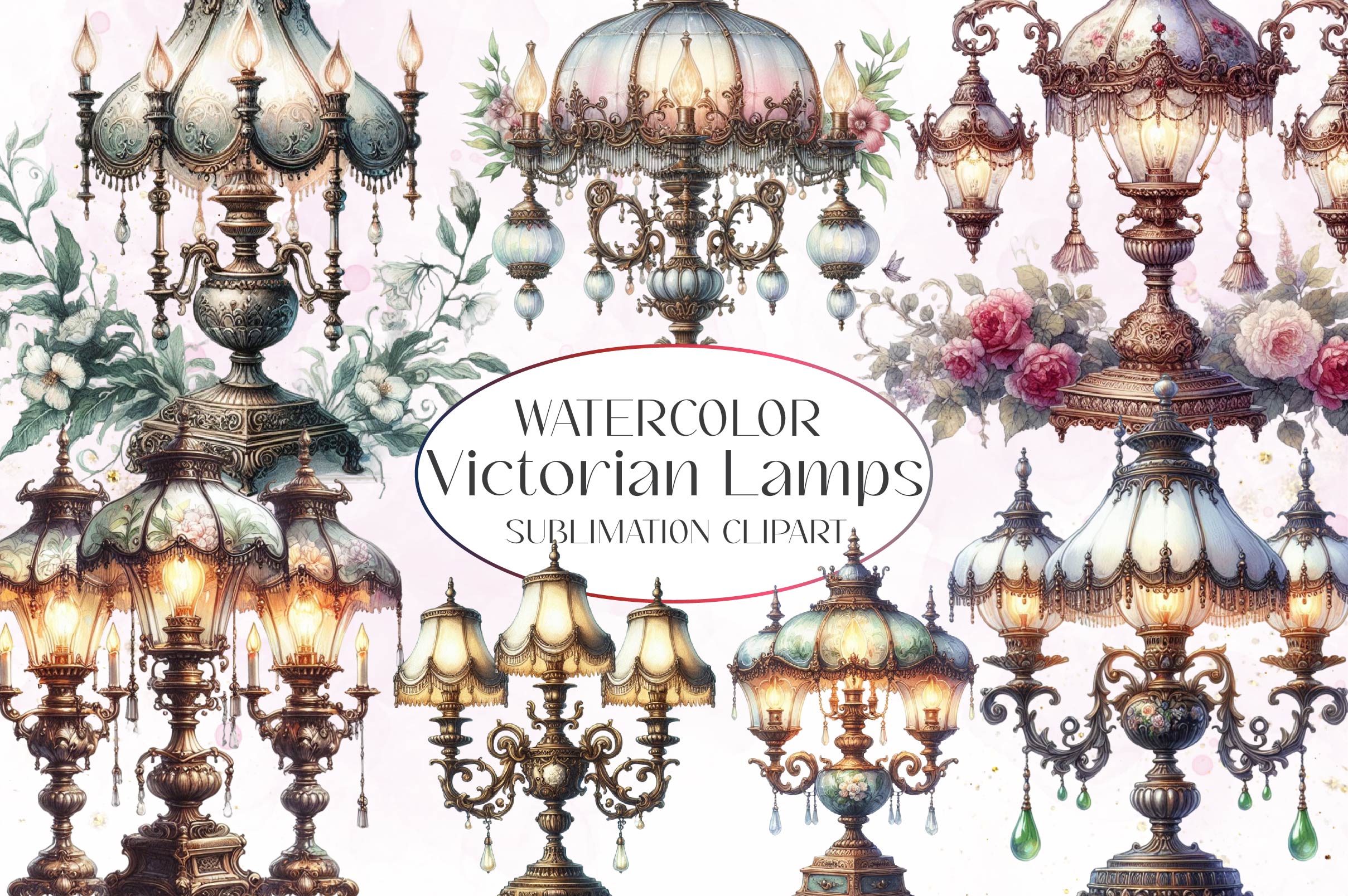 Victorian Lamps Clipart Bundle