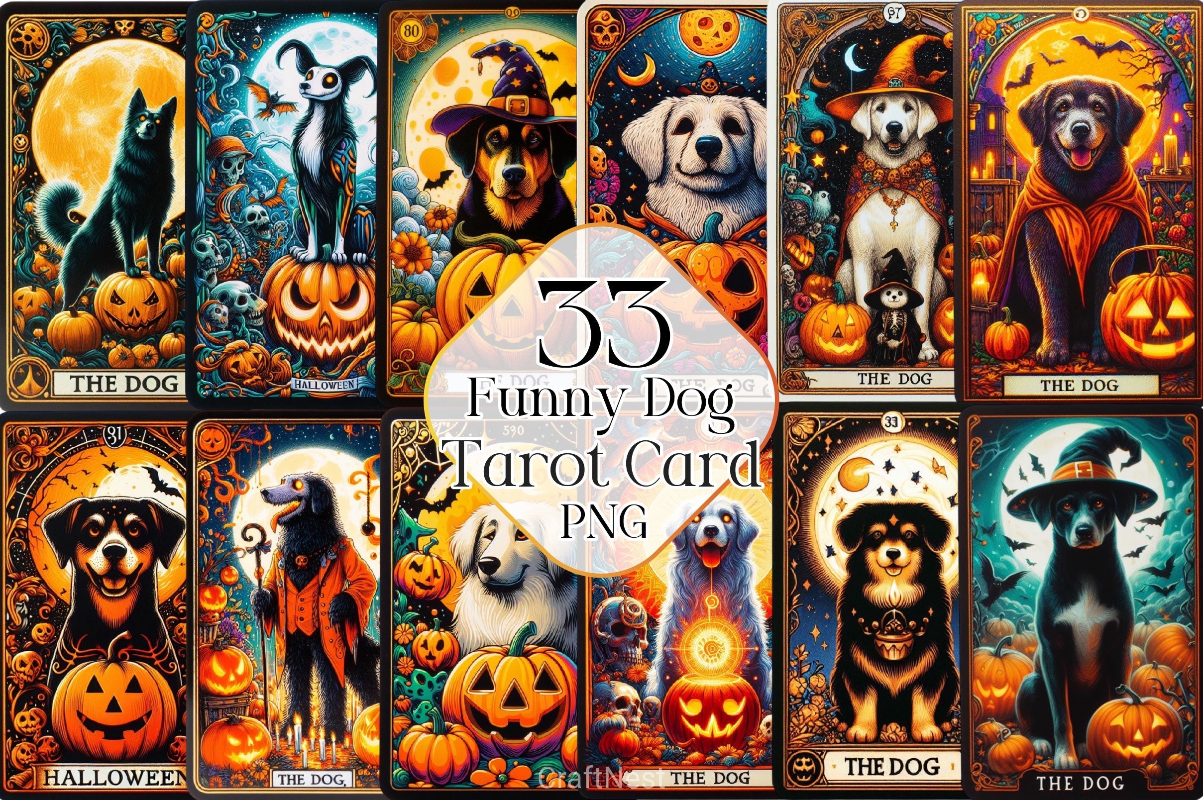 Funny Dog Tarot Card Clipart Bundle 2