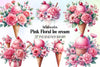 Pink Floral Ice Cream Clipart Bundle