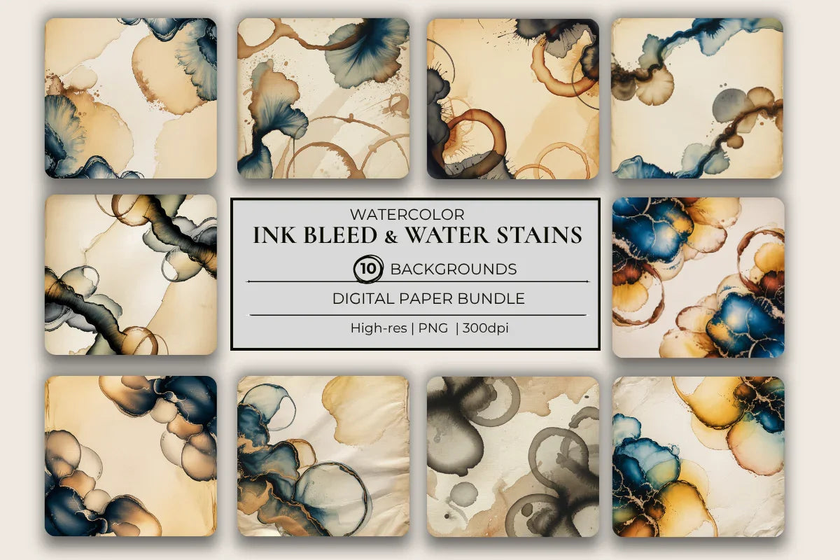 Ink Bleed & Water Stains Background Papers - CraftNest - Digital Crafting and Art