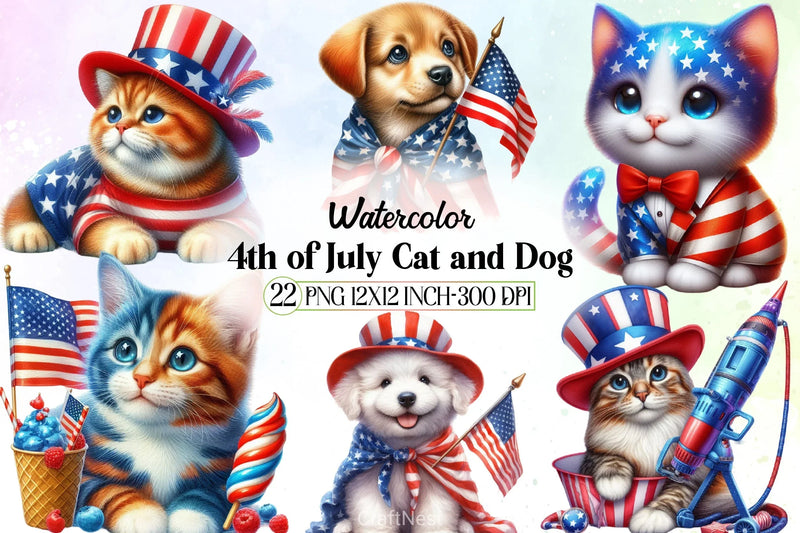 4th of July Cat & Dog Clipart Bundle - CraftNest - Digital Crafting and Art