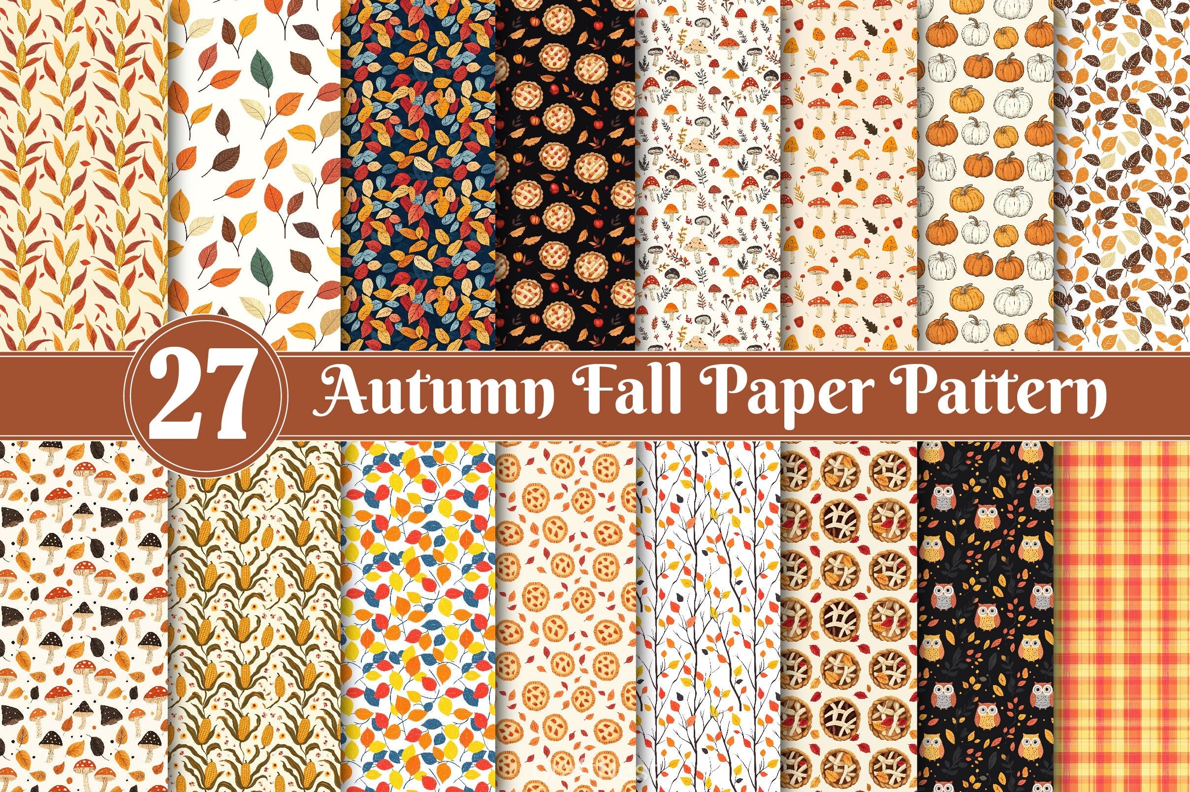 Autumn Fall Paper Pattern Clipart Bundle