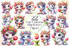 Cute Unicorns With Tulip Flowers Clipart Bundle