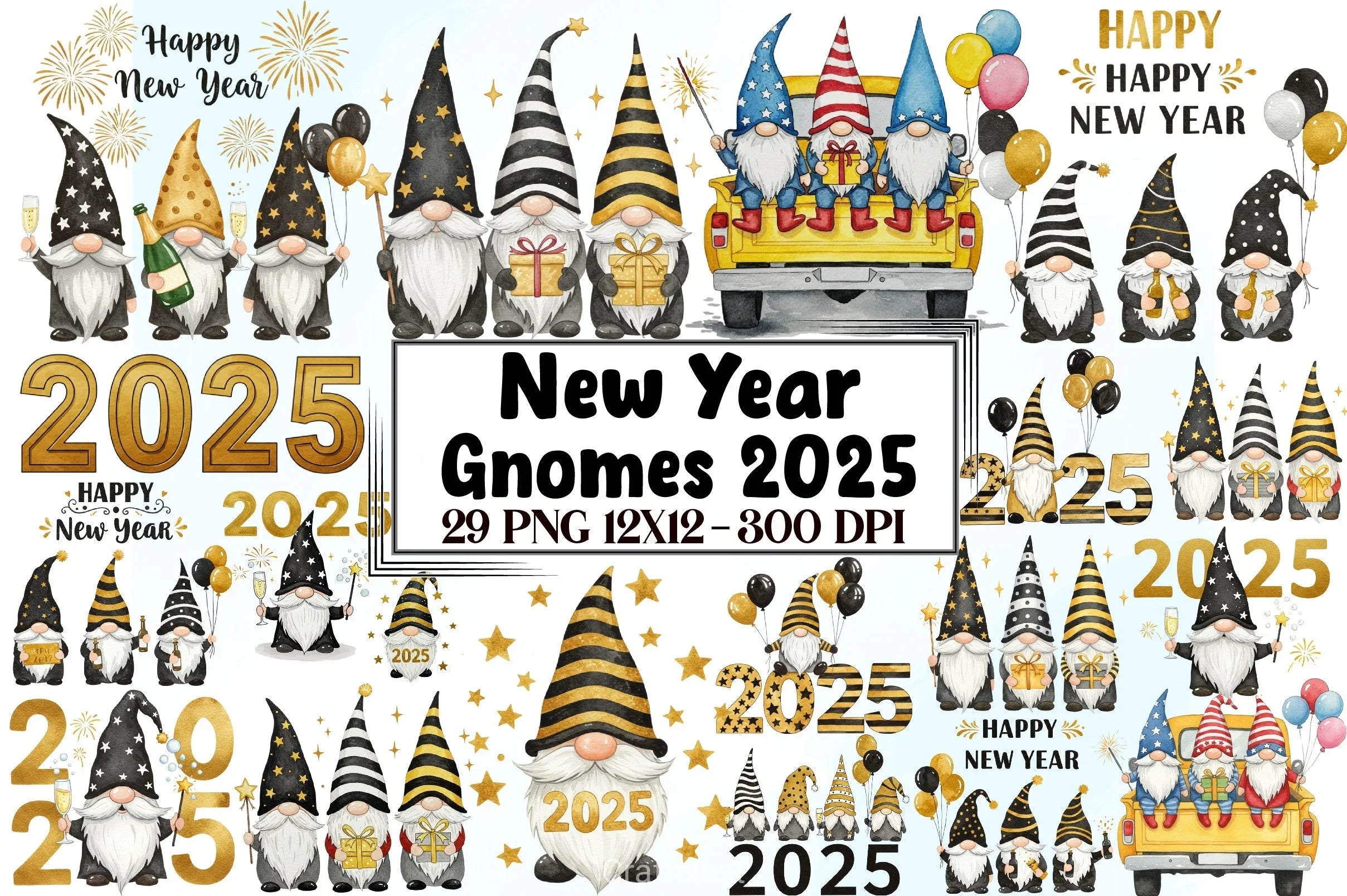 New Year Gnomes 2025 Clipart Bundle 4 - CraftNest - Digital Crafting and Art