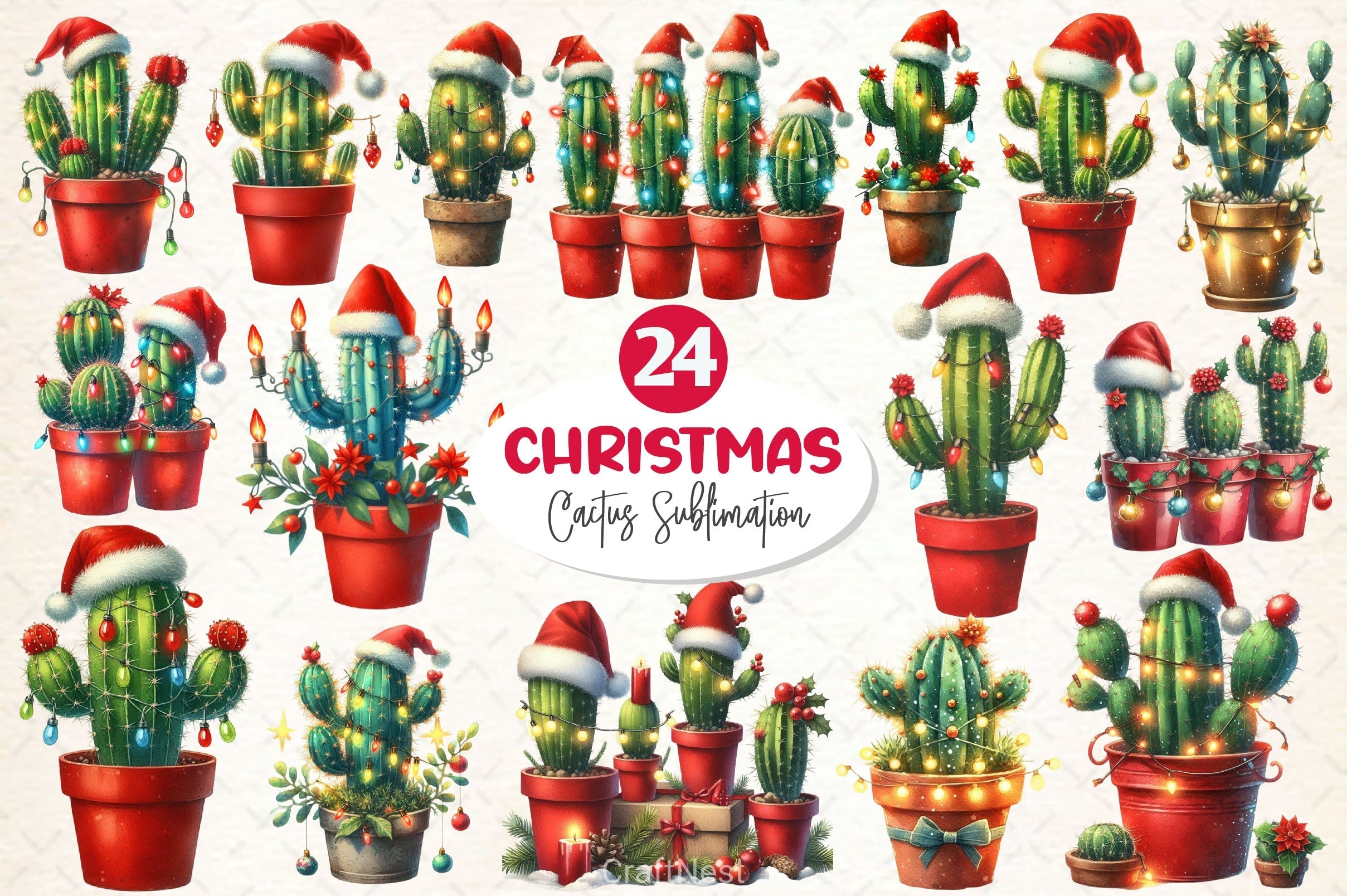 Christmas Cactus Clipart Bundle