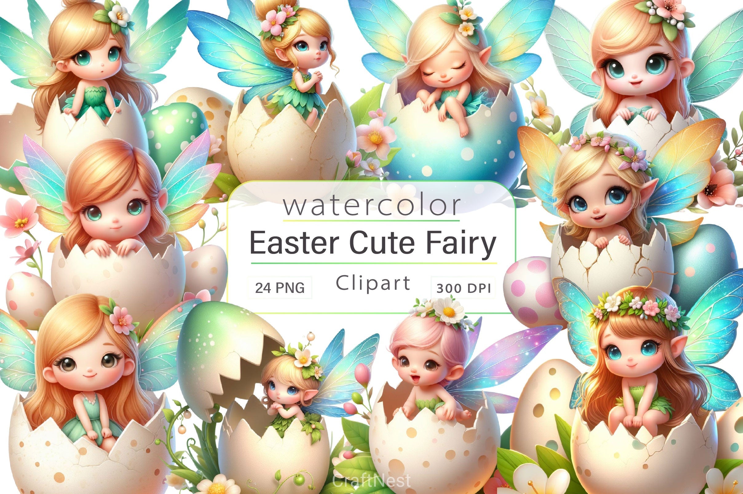 Happy Easter Fairy Clipart Bundle