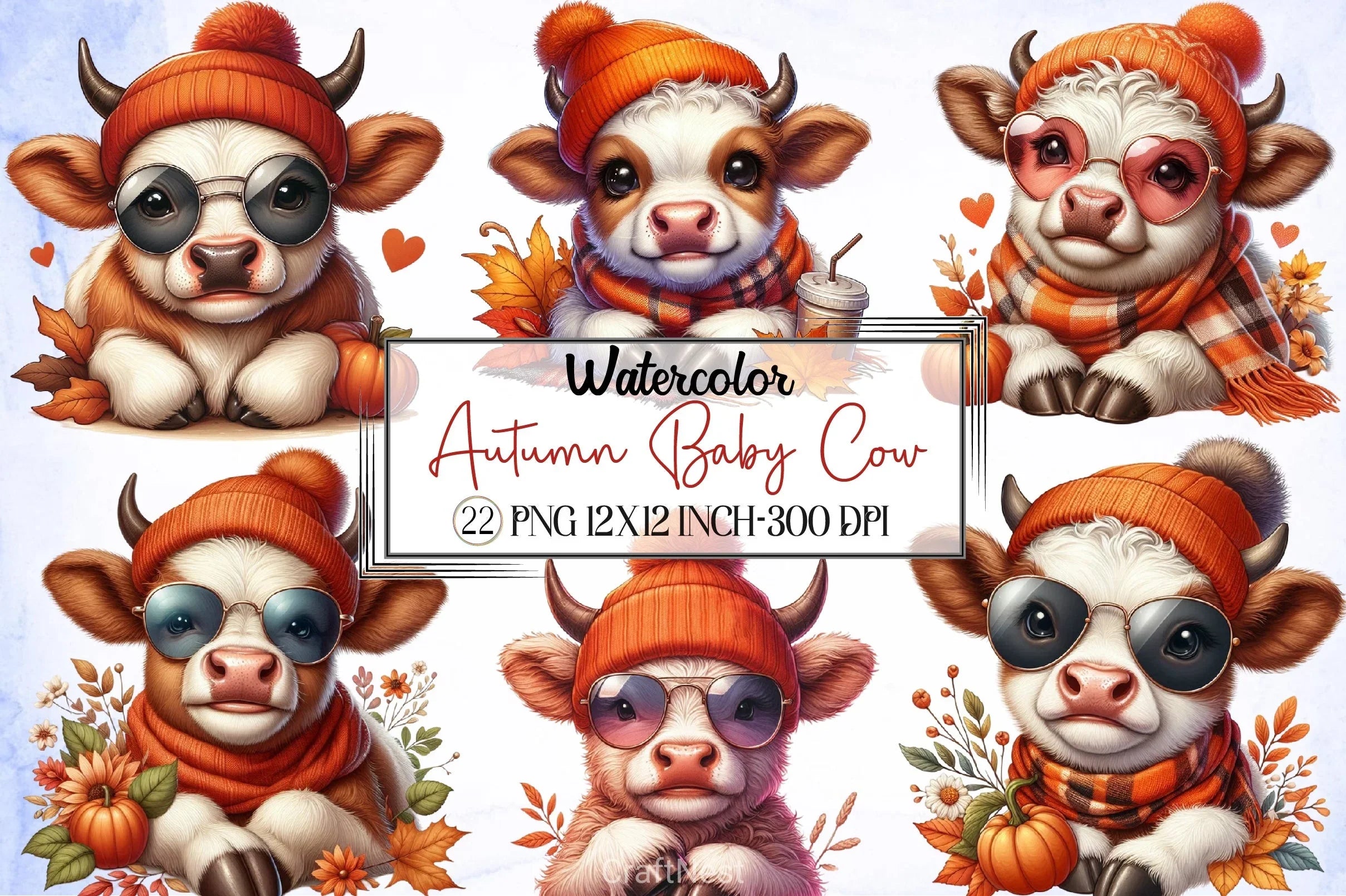 Autumn Baby Cow Clipart Bundle - CraftNest - Digital Crafting and Art