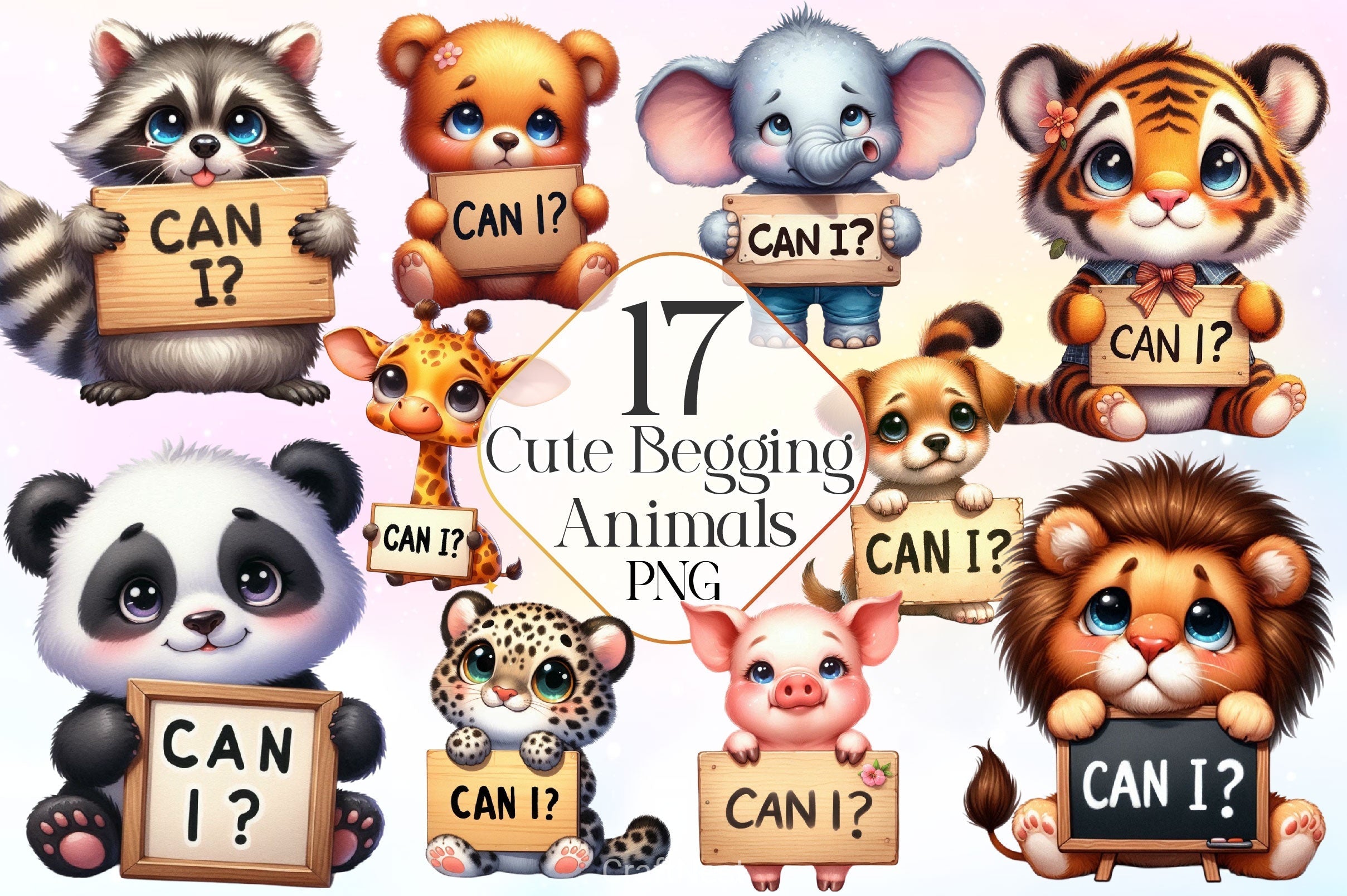 Cute Begging Animals Clipart Bundle