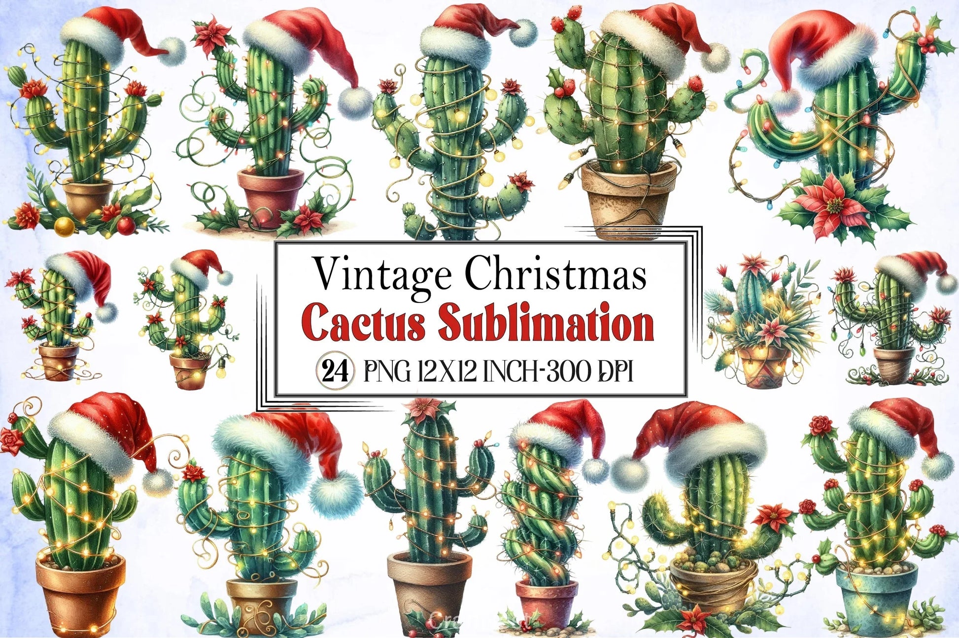 Vintage Christmas Cactus Clipart Bundle - CraftNest - Digital Crafting and Art