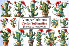 Vintage Christmas Cactus Clipart Bundle - CraftNest - Digital Crafting and Art