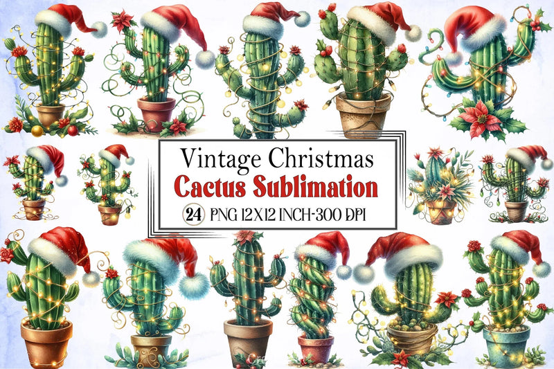Vintage Christmas Cactus Clipart Bundle - CraftNest - Digital Crafting and Art