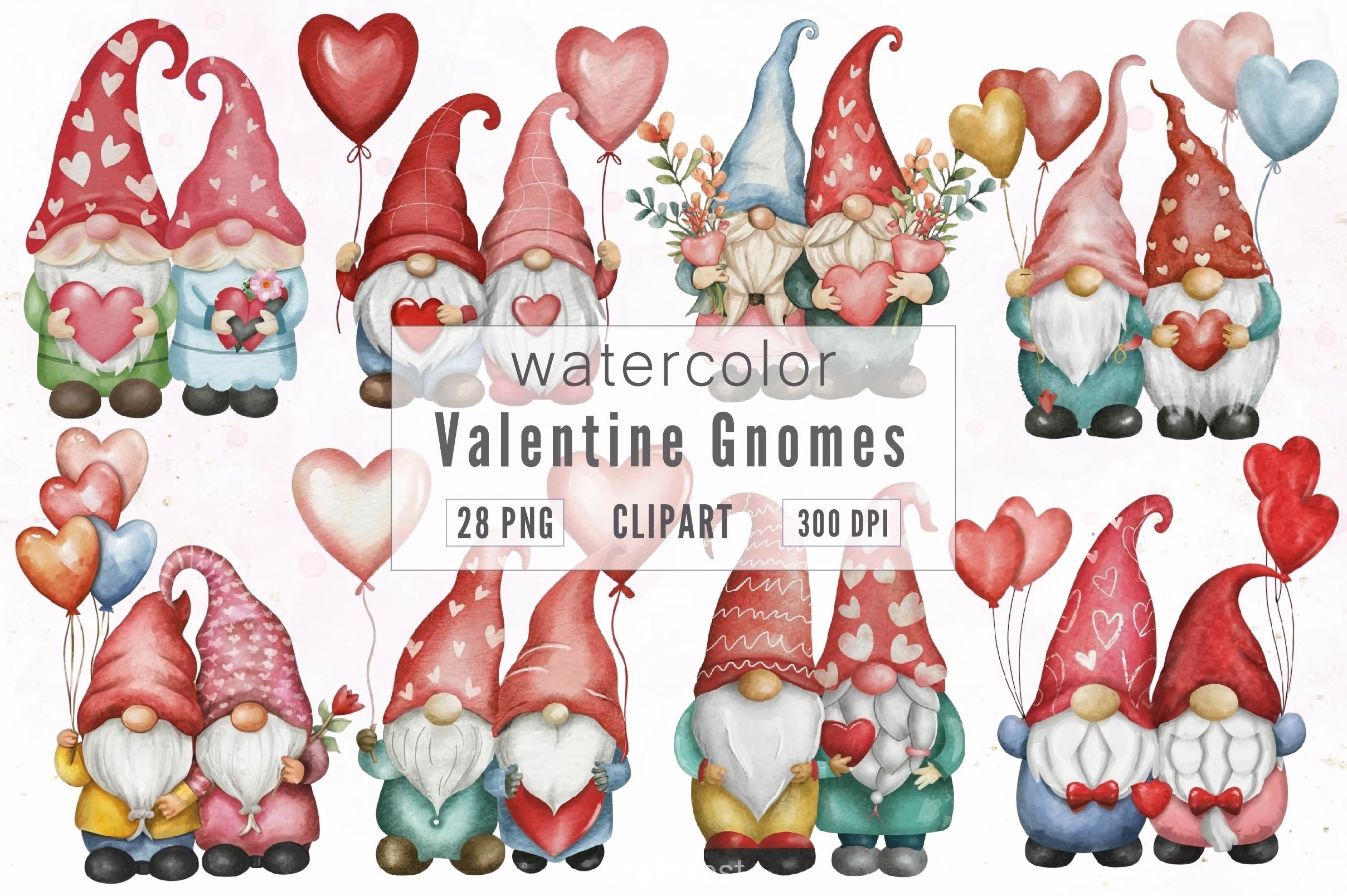 Valentine Gnomes Clipart Bundle 3