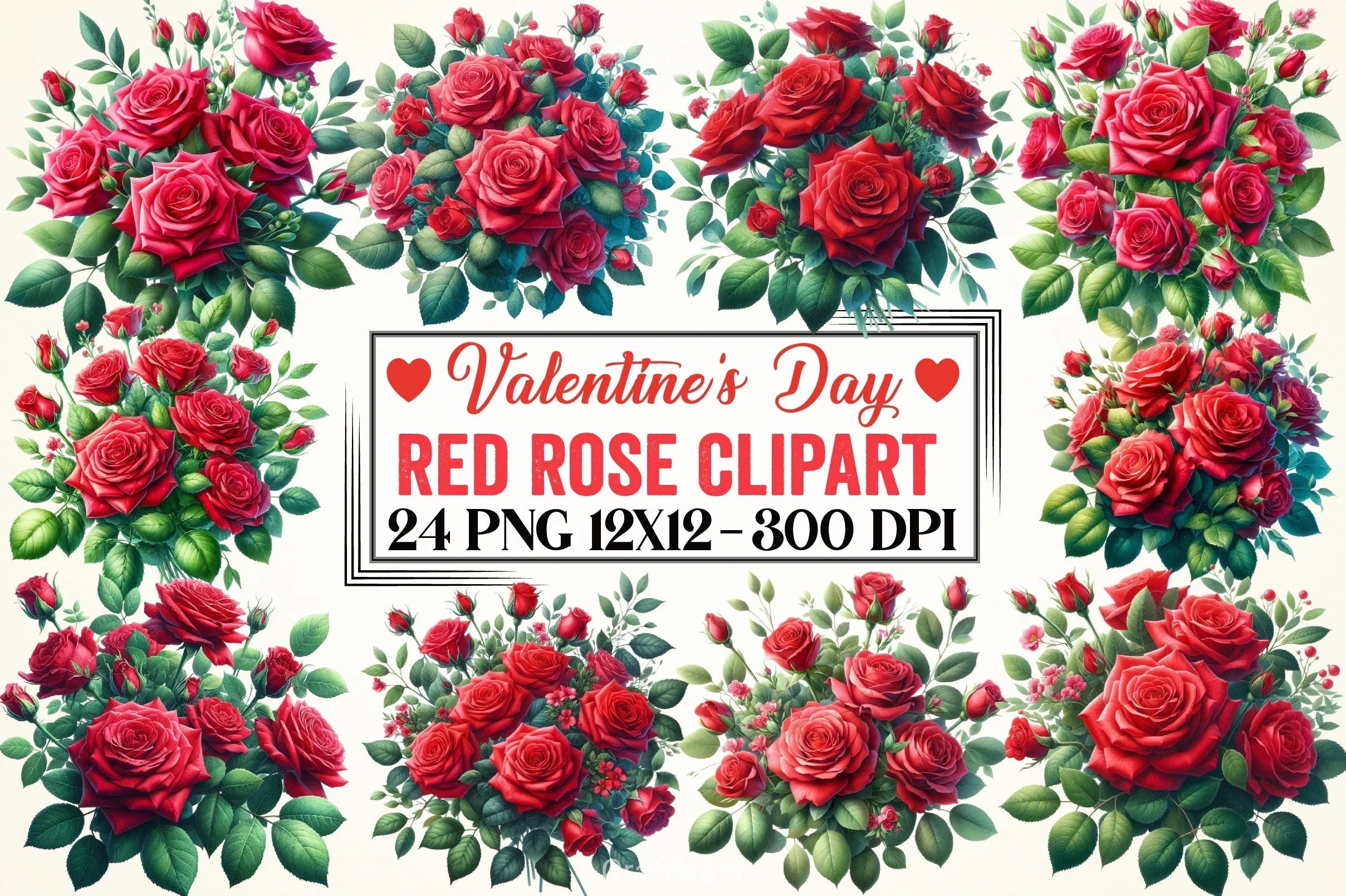 Valentine Red Rose Clipart Bundle - CraftNest - Digital Crafting and Art