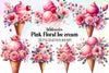 Pink Floral Ice Cream Clipart Bundle