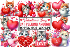 Cat Peeking Valentine Clipart Bundle - CraftNest - Digital Crafting and Art