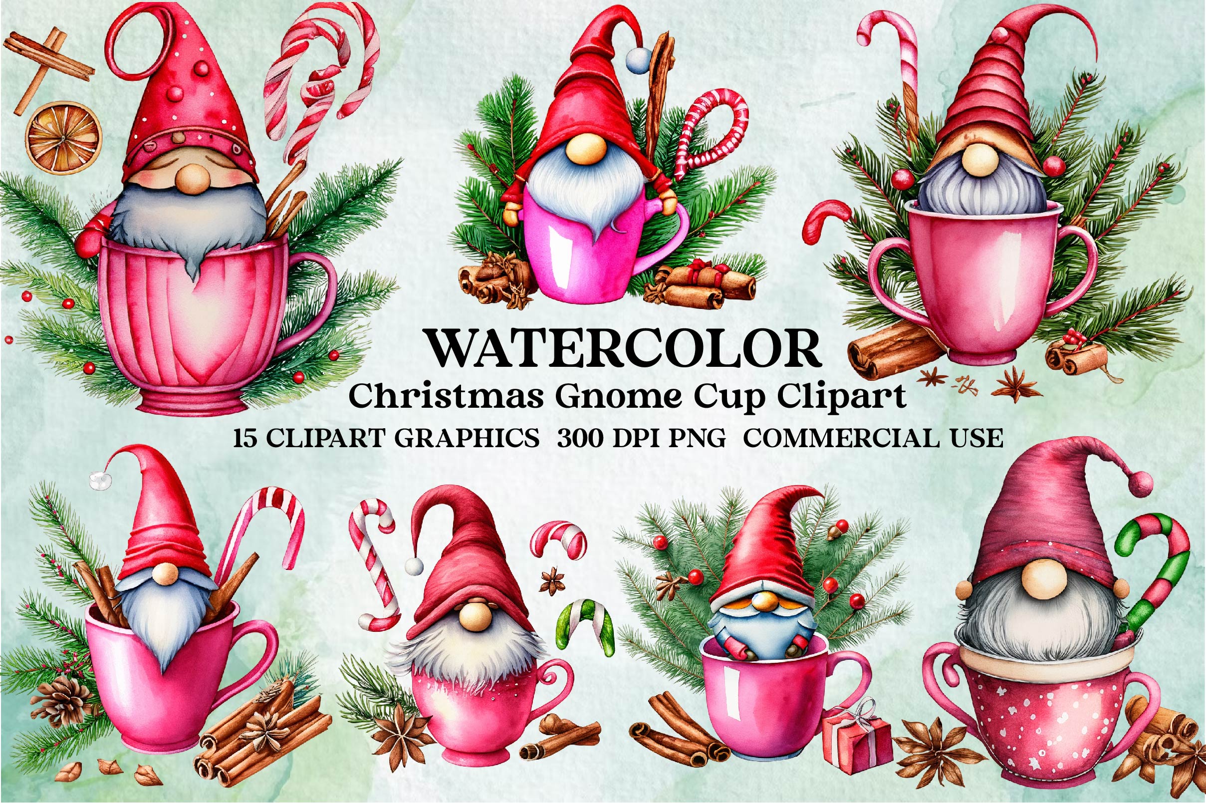 Christmas Gnome In A Cup Clipart Bundle