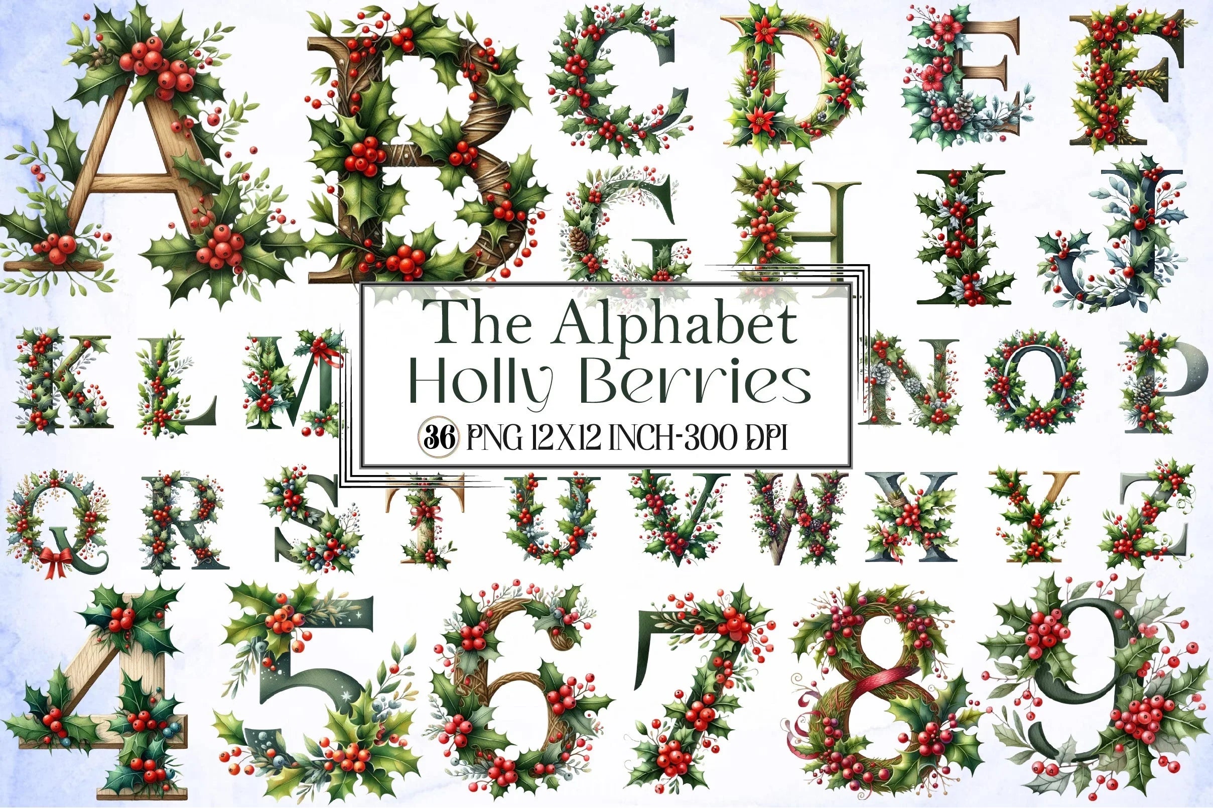 Alphabet Holly Berries Clipart Bundle - CraftNest - Digital Crafting and Art