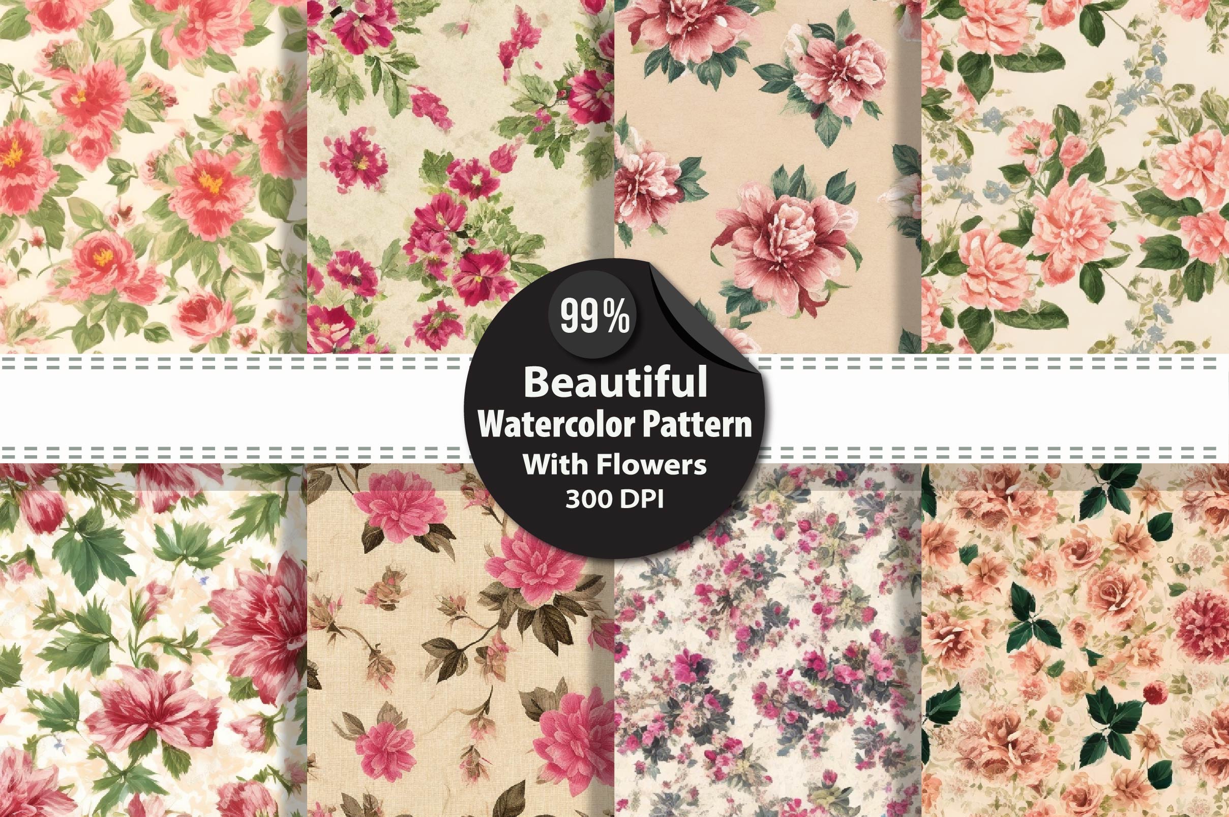 Elegant Vintage Flowers Pattern Clipart Bundle