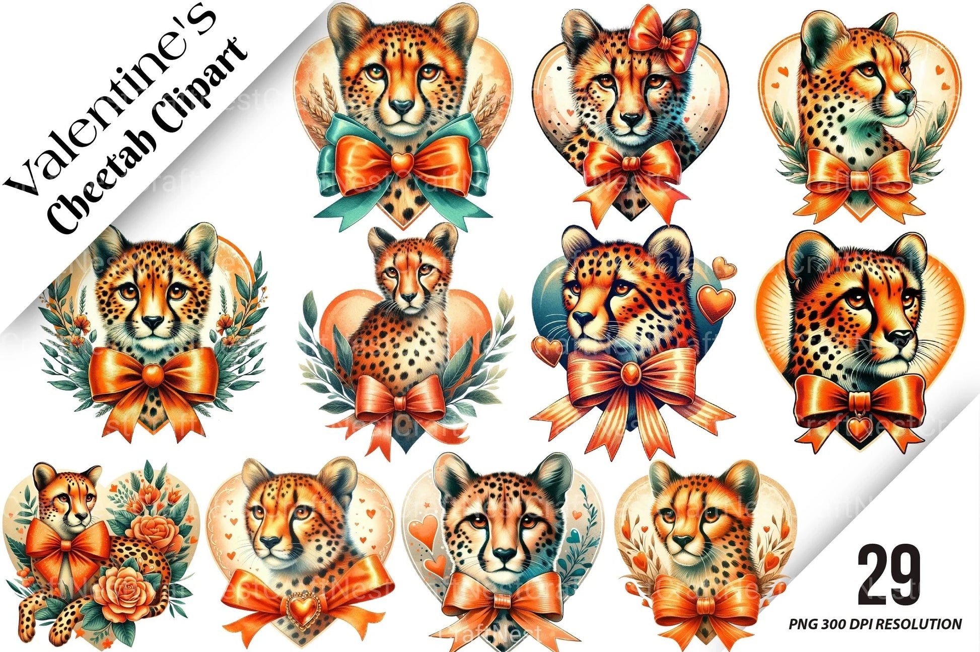 Valentine's Cheetah Clipart Bundle - CraftNest - Digital Crafting and Art