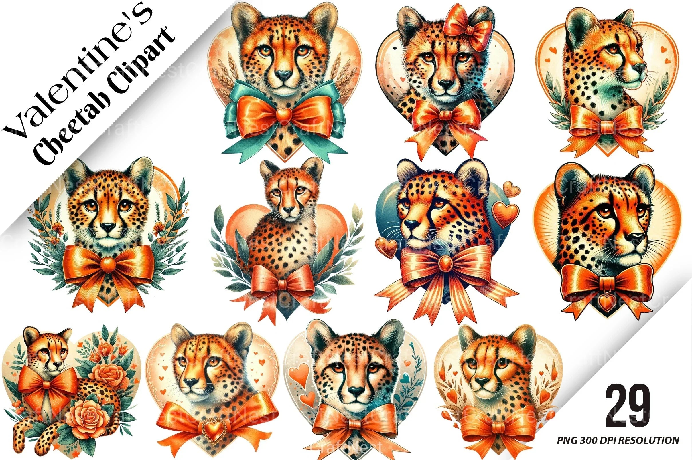 Valentine's Cheetah Clipart Bundle - CraftNest - Digital Crafting and Art
