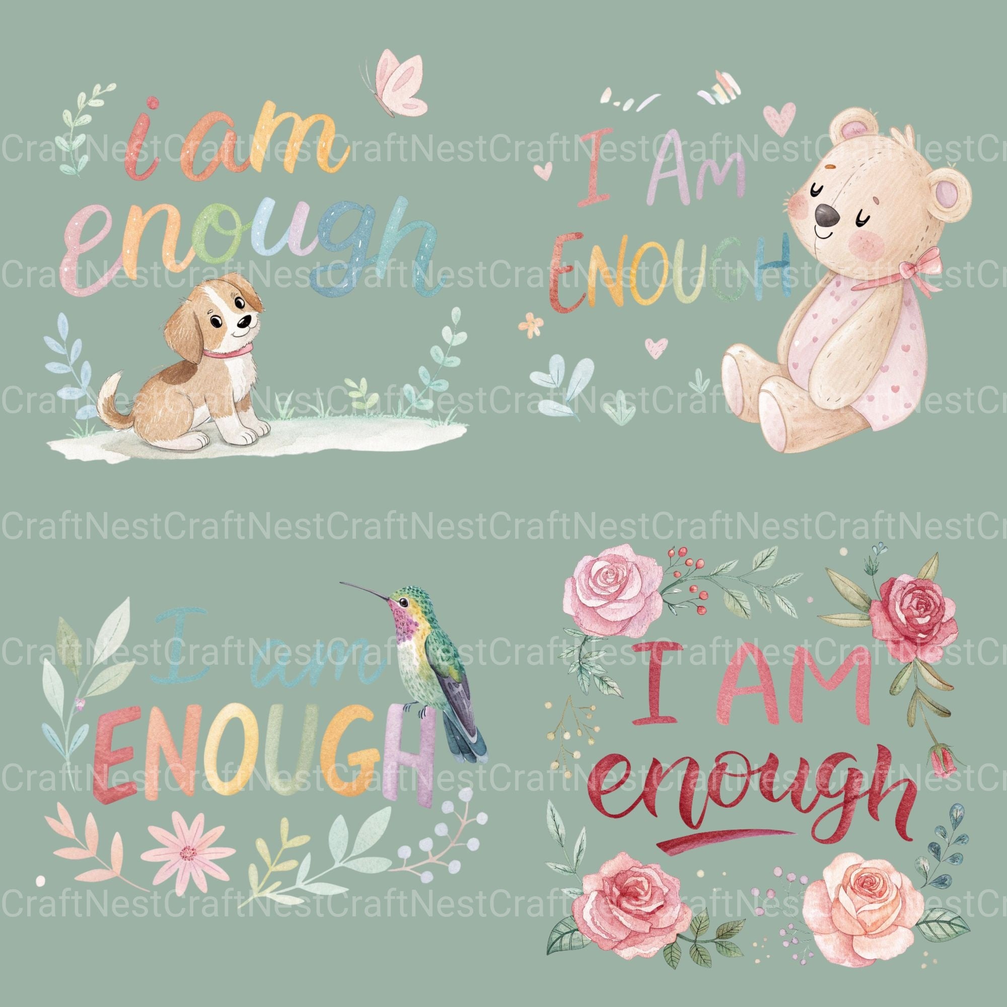 I Am Enough Words Clipart Bundle