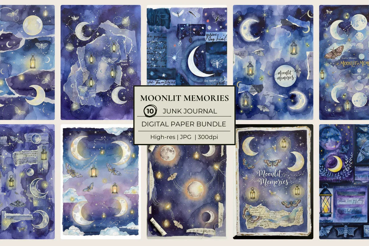 Moonlit Memories Junk Journal Papers - CraftNest - Digital Crafting and Art