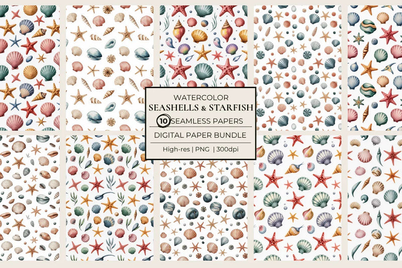 Seashells & Starfish Seamless Papers - CraftNest - Digital Crafting and Art
