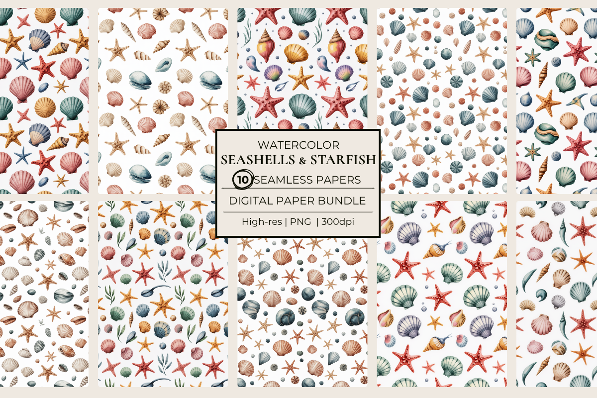 Seashells & Starfish Seamless Papers