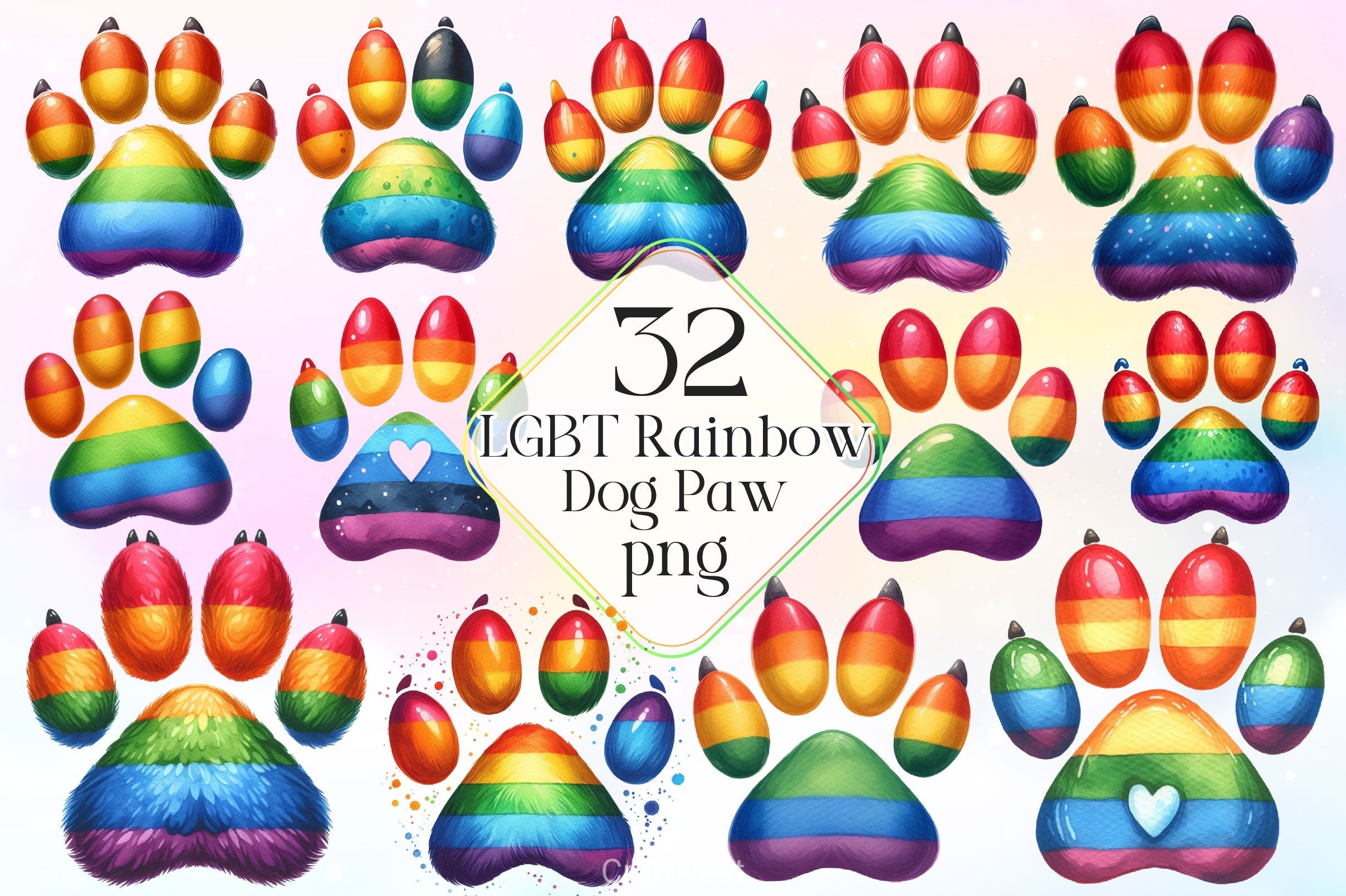 LGBT Rainbow Dog Paw Clipart Bundle 3
