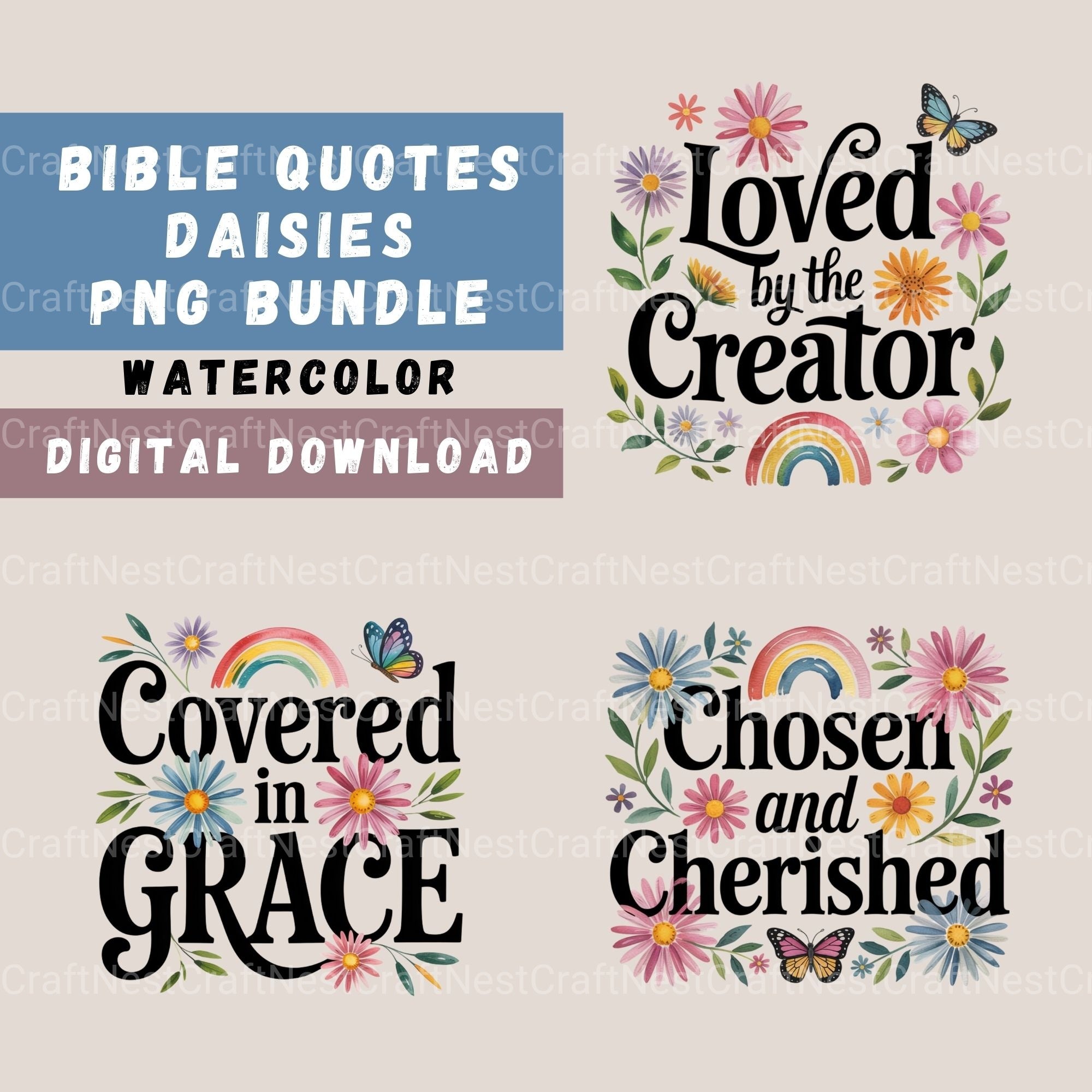 Bible Quotes Daisies Clipart Bundle