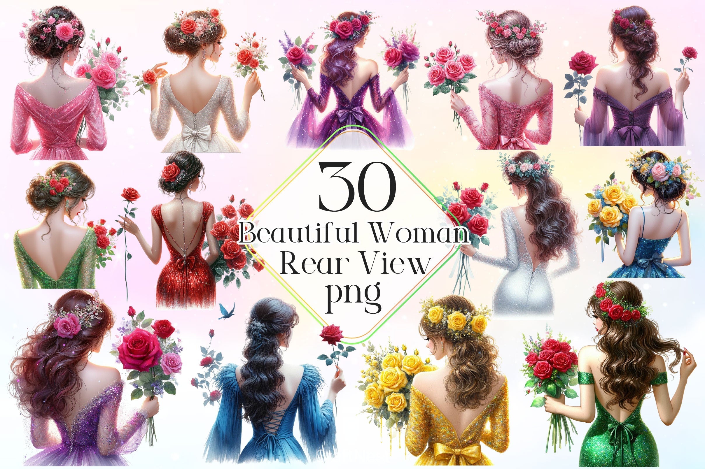 Beautiful Woman Rear View Clipart Bundle 2