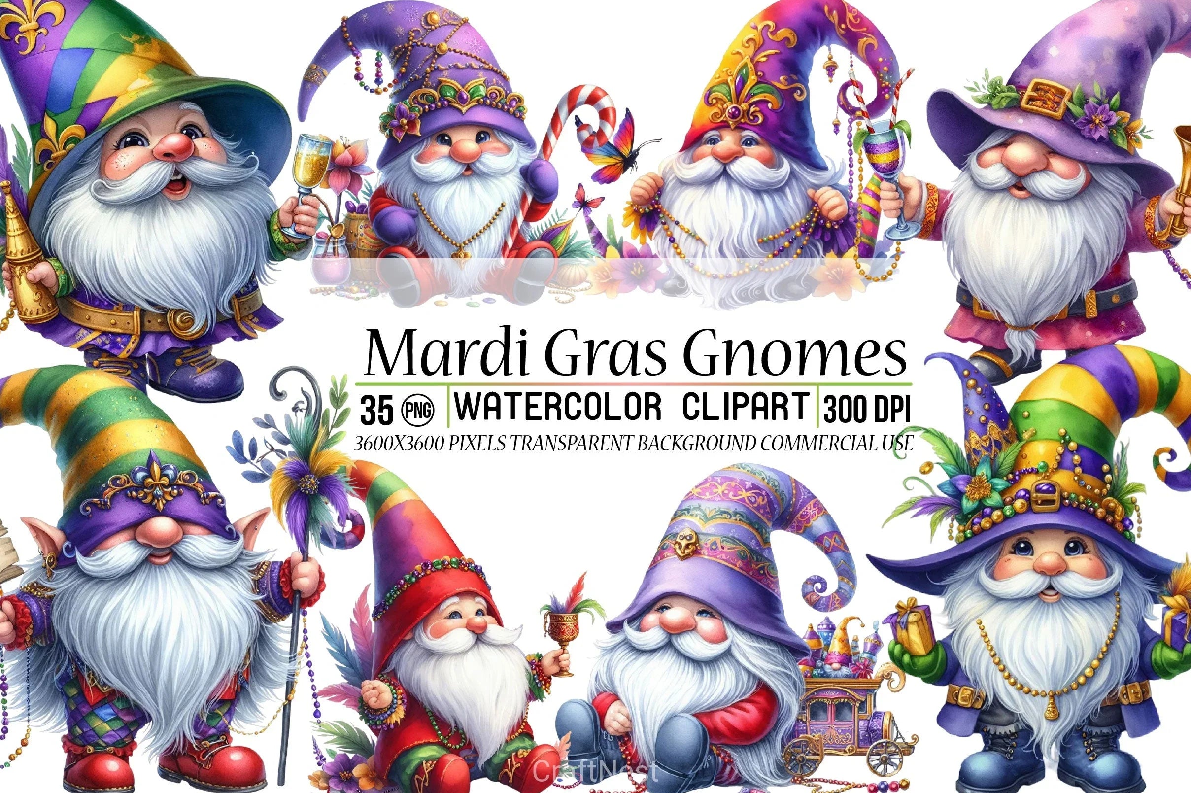 Mardi Gras Gnome Clipart Bundle 1 - CraftNest - Digital Crafting and Art